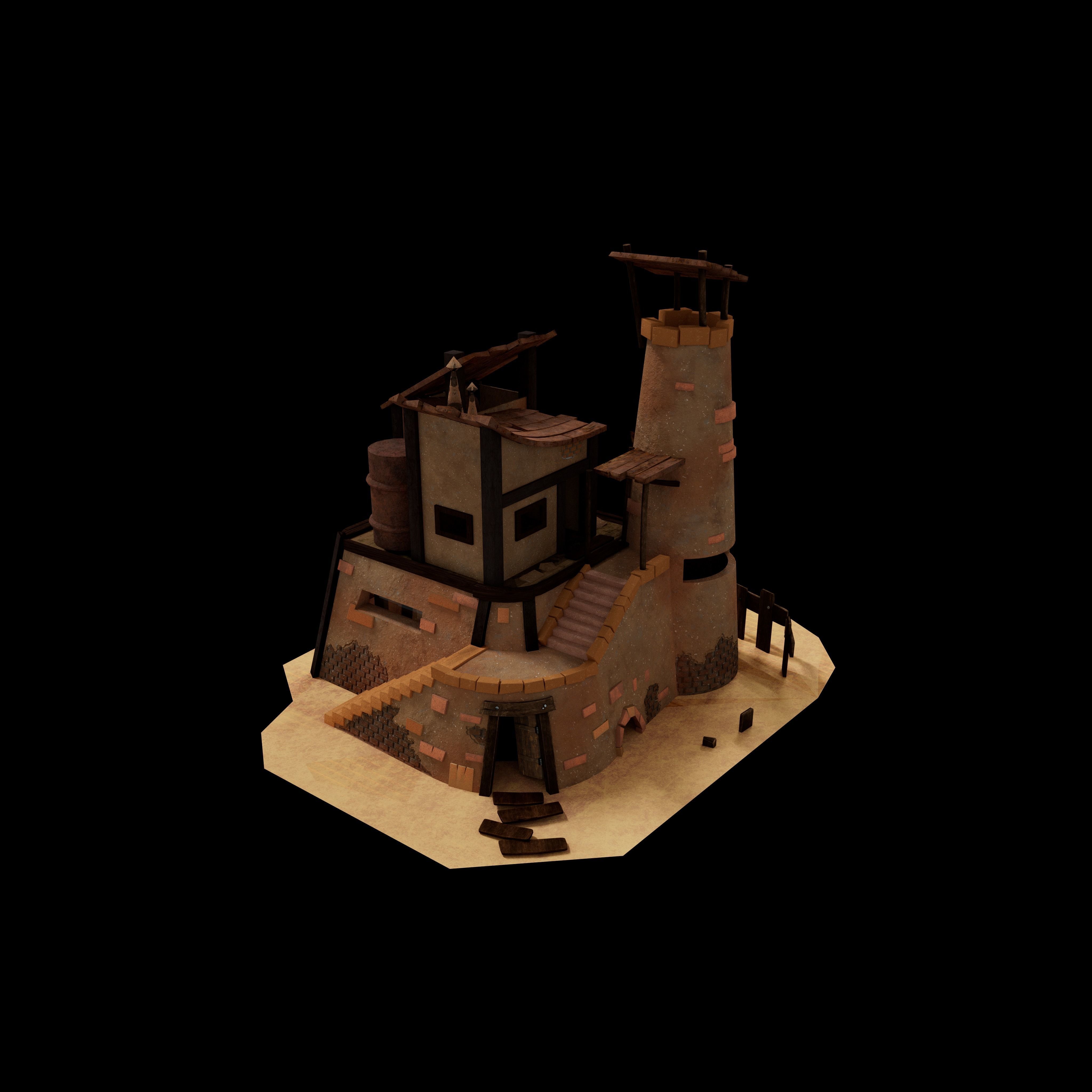 A Stylised House set in an Environment of Desert 3D model_10