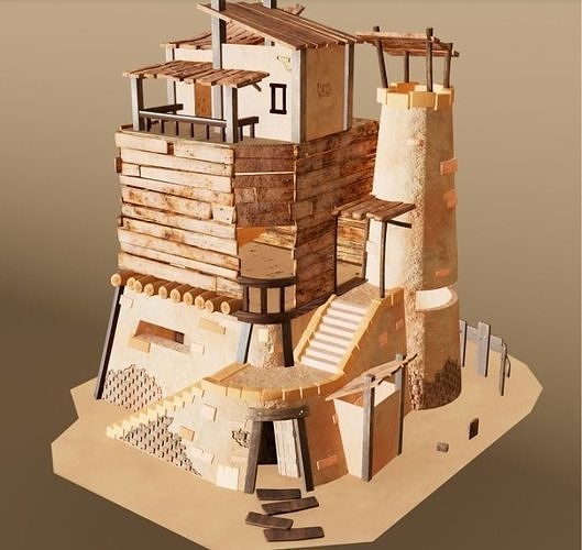  A Stylised House set in an Environment of Desert  3D model