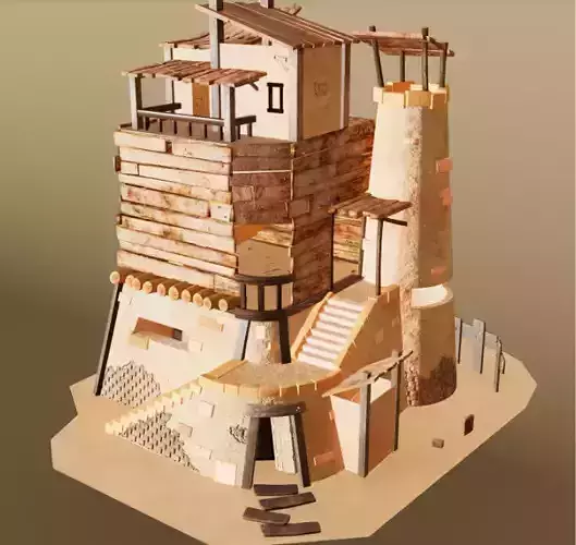  A Stylised House set in an Environment of Desert 