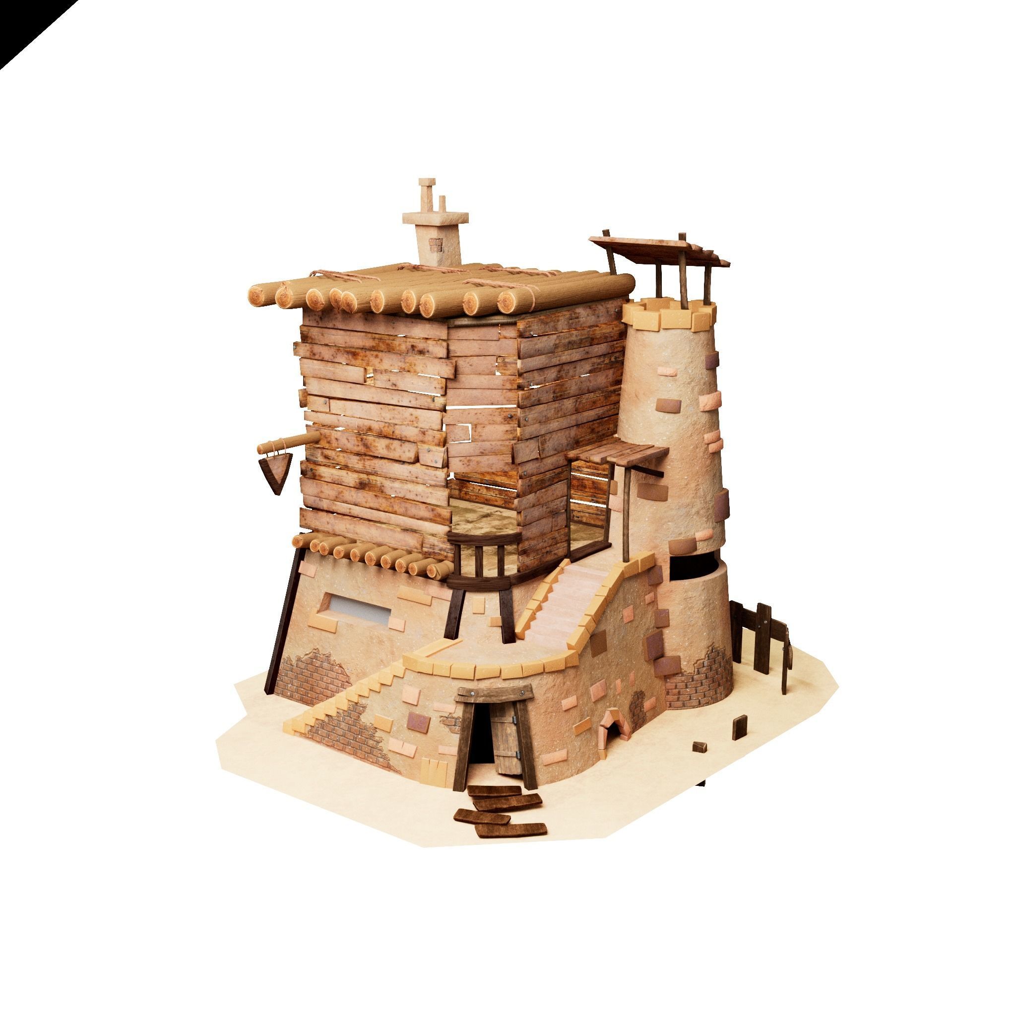 A Stylised House set in an Environment of Desert 3D model_3