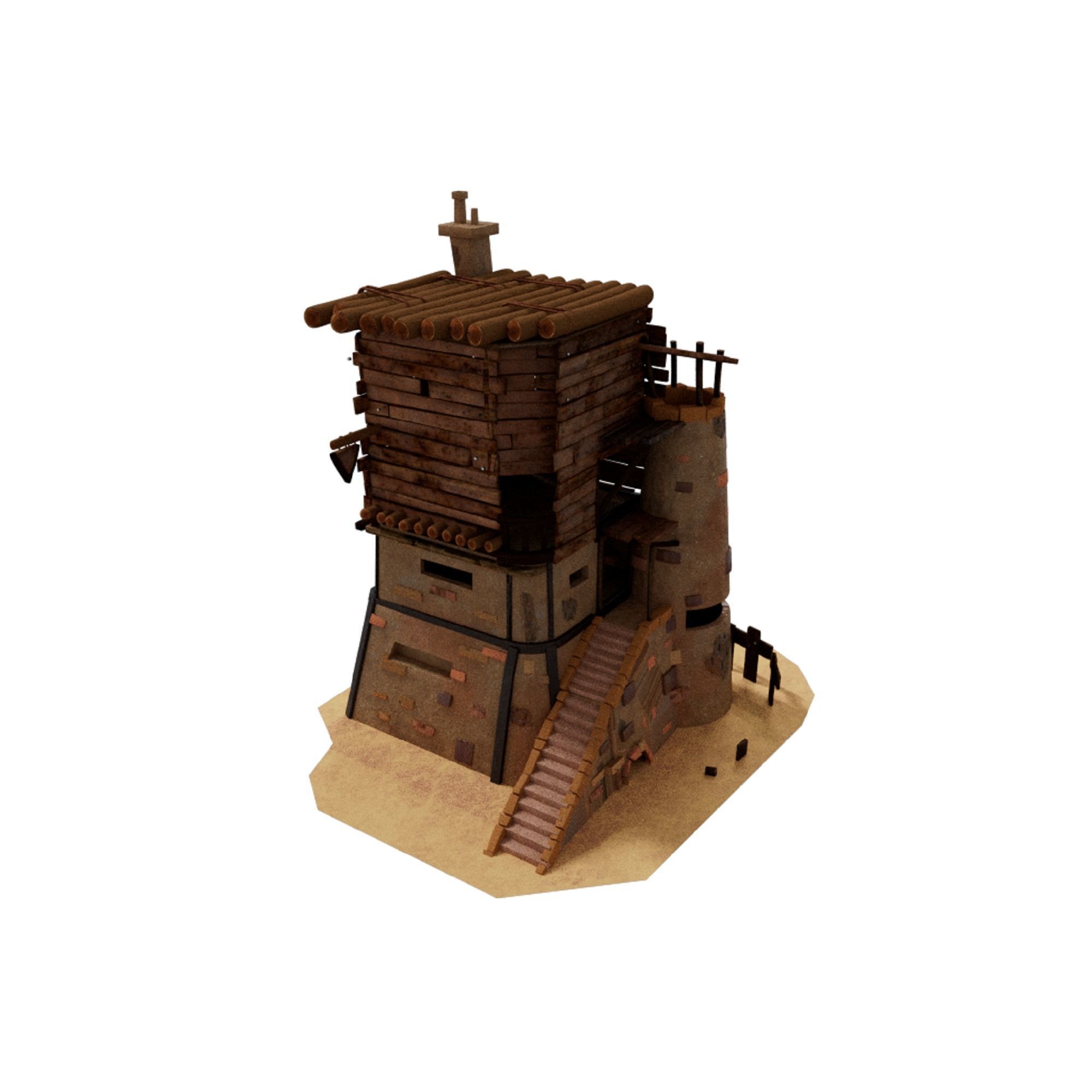 A Stylised House set in an Environment of Desert 3D model_12