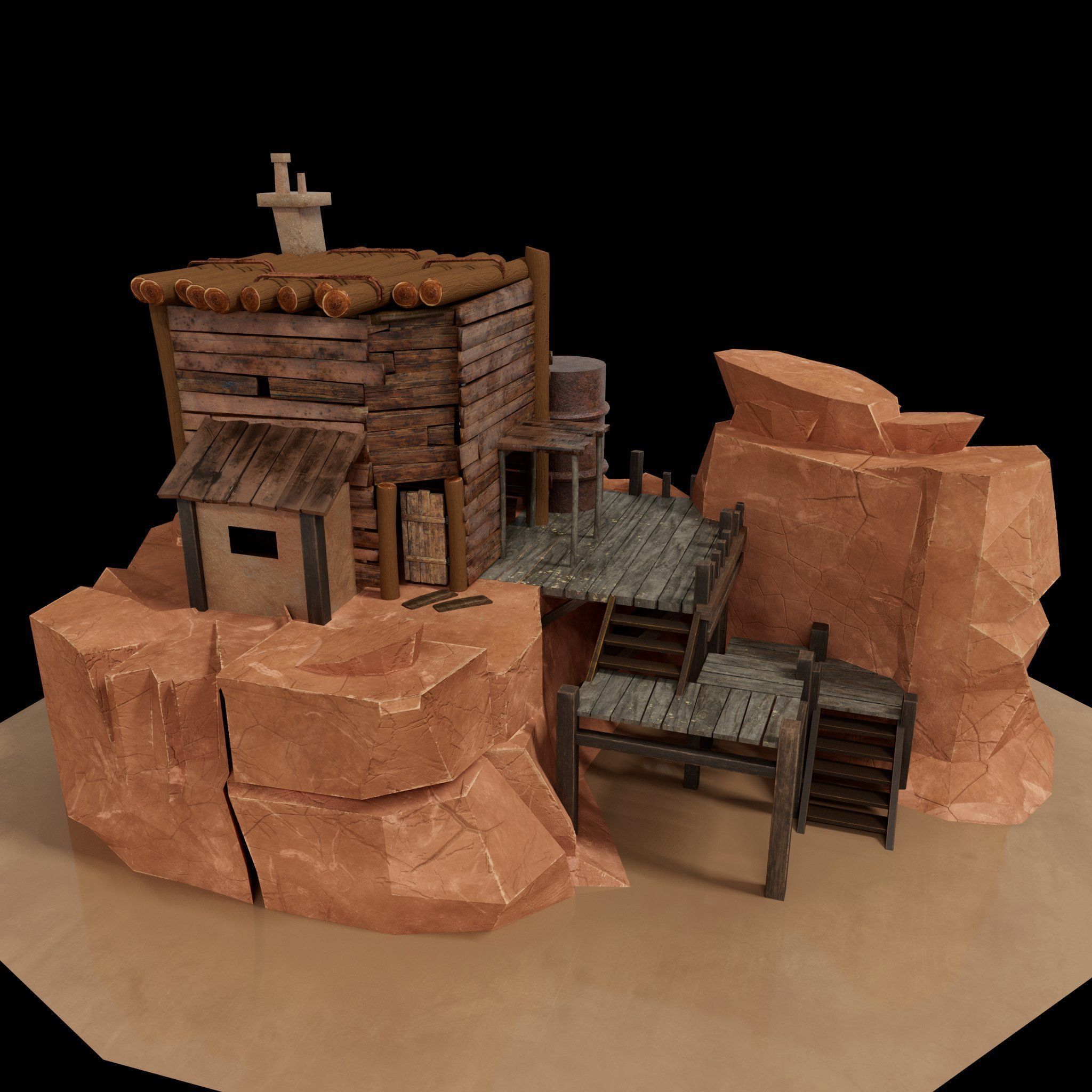 A Stylised House set in an Environment of Desert 3D model_2