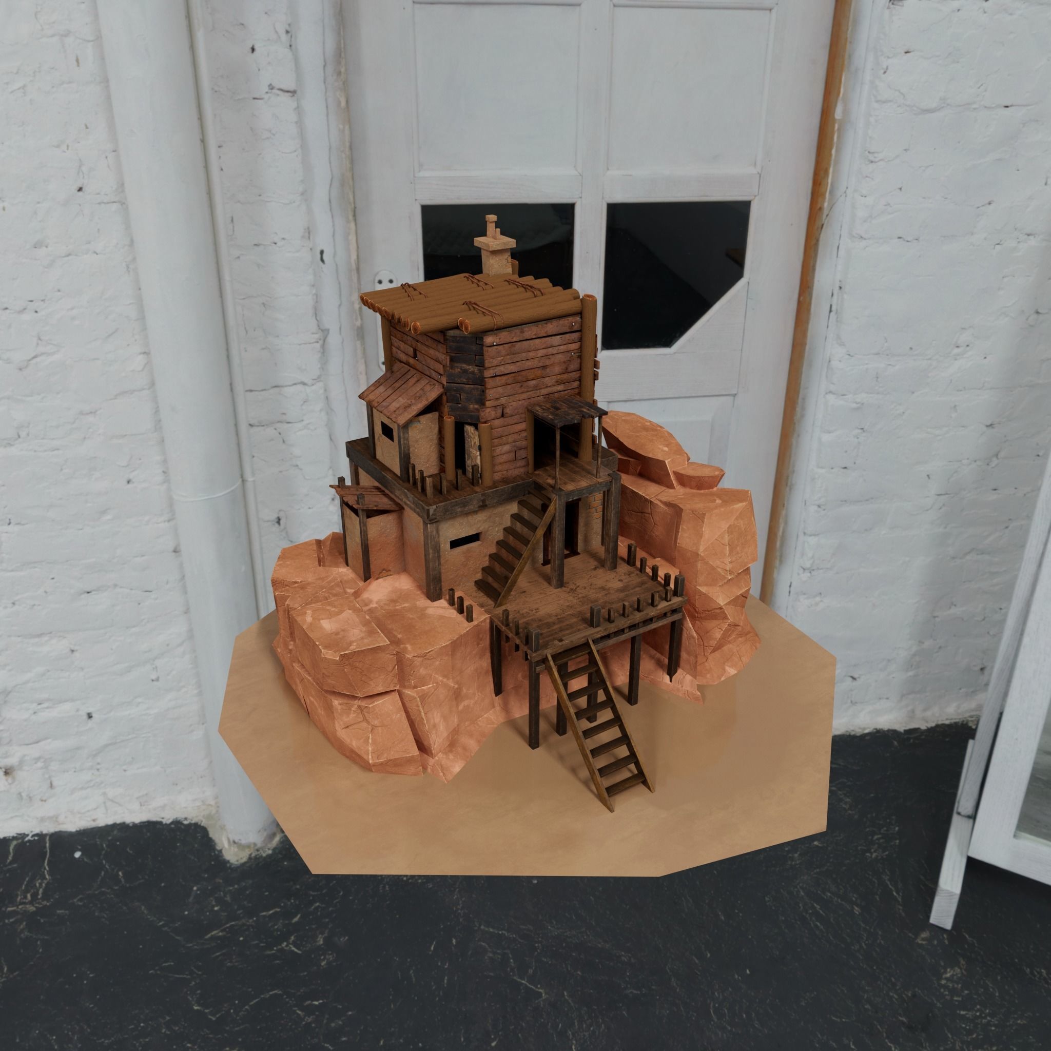 A Stylised House set in an Environment of Desert 3D model_4