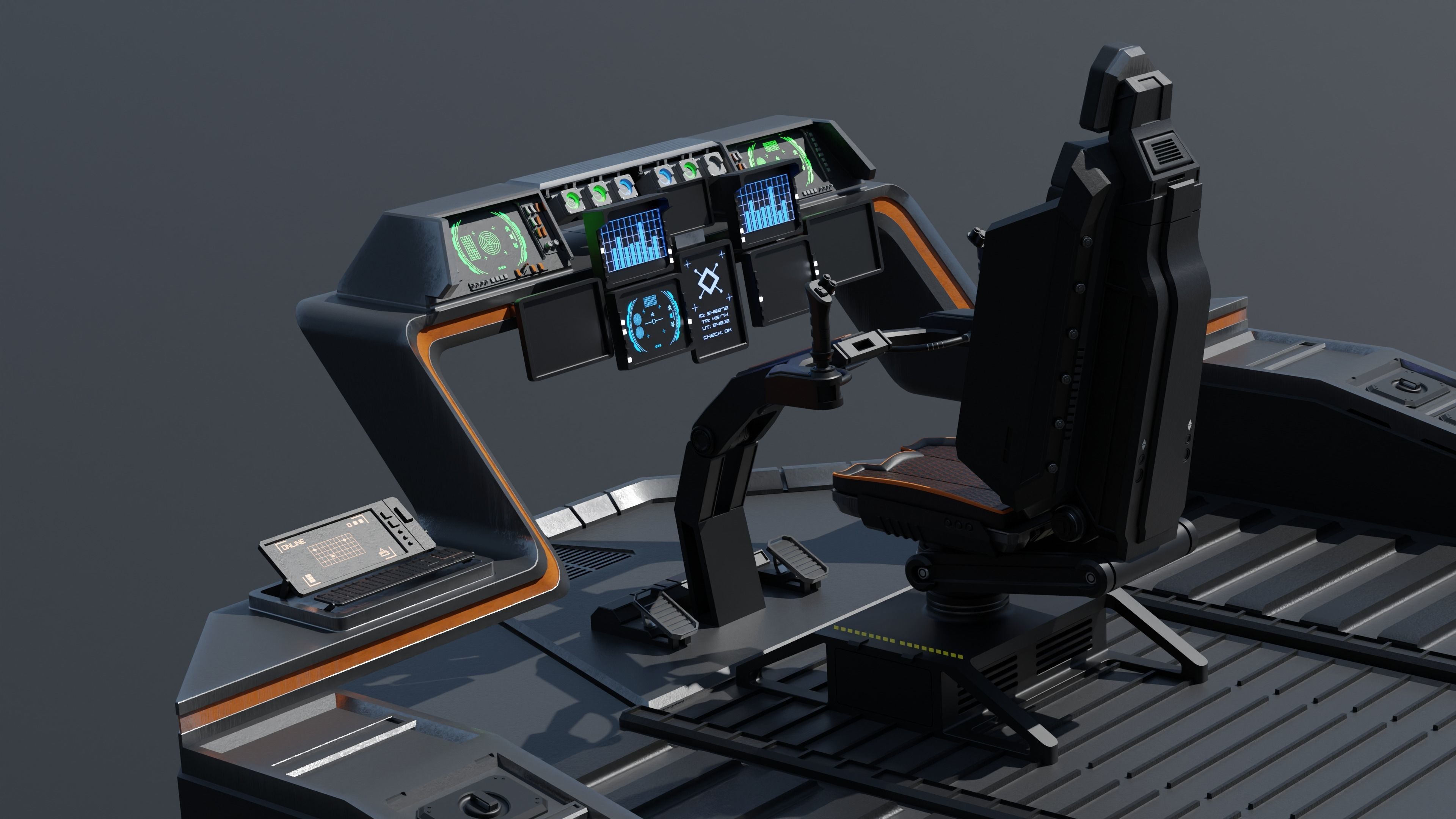 Spaceship cockpit w Pilot seat Mid poly 3D model_2