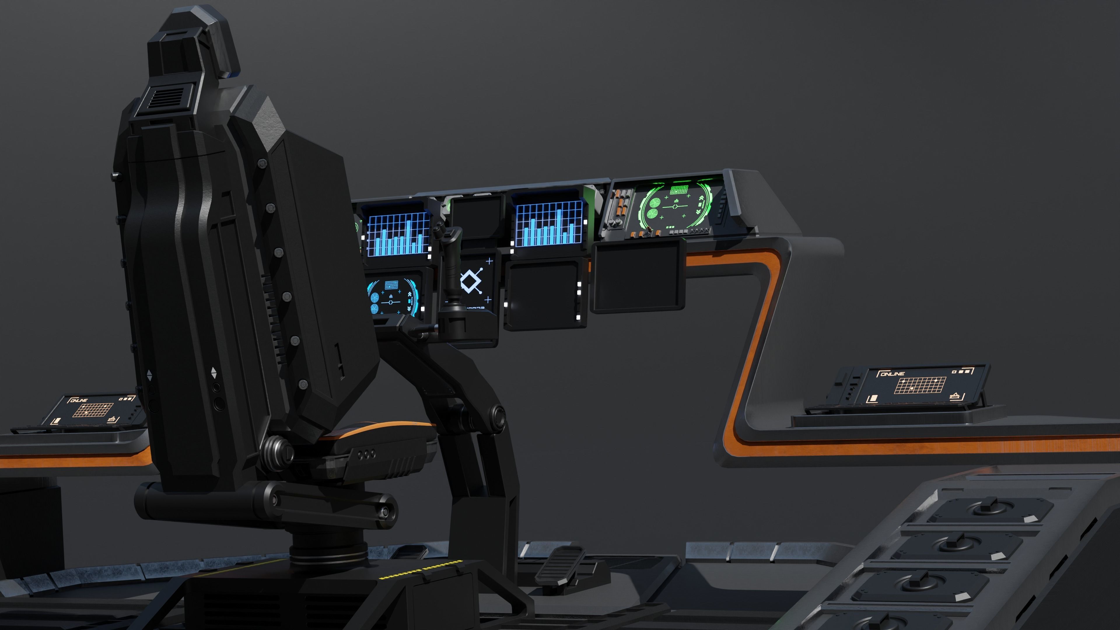 Spaceship cockpit w Pilot seat Mid poly 3D model_3