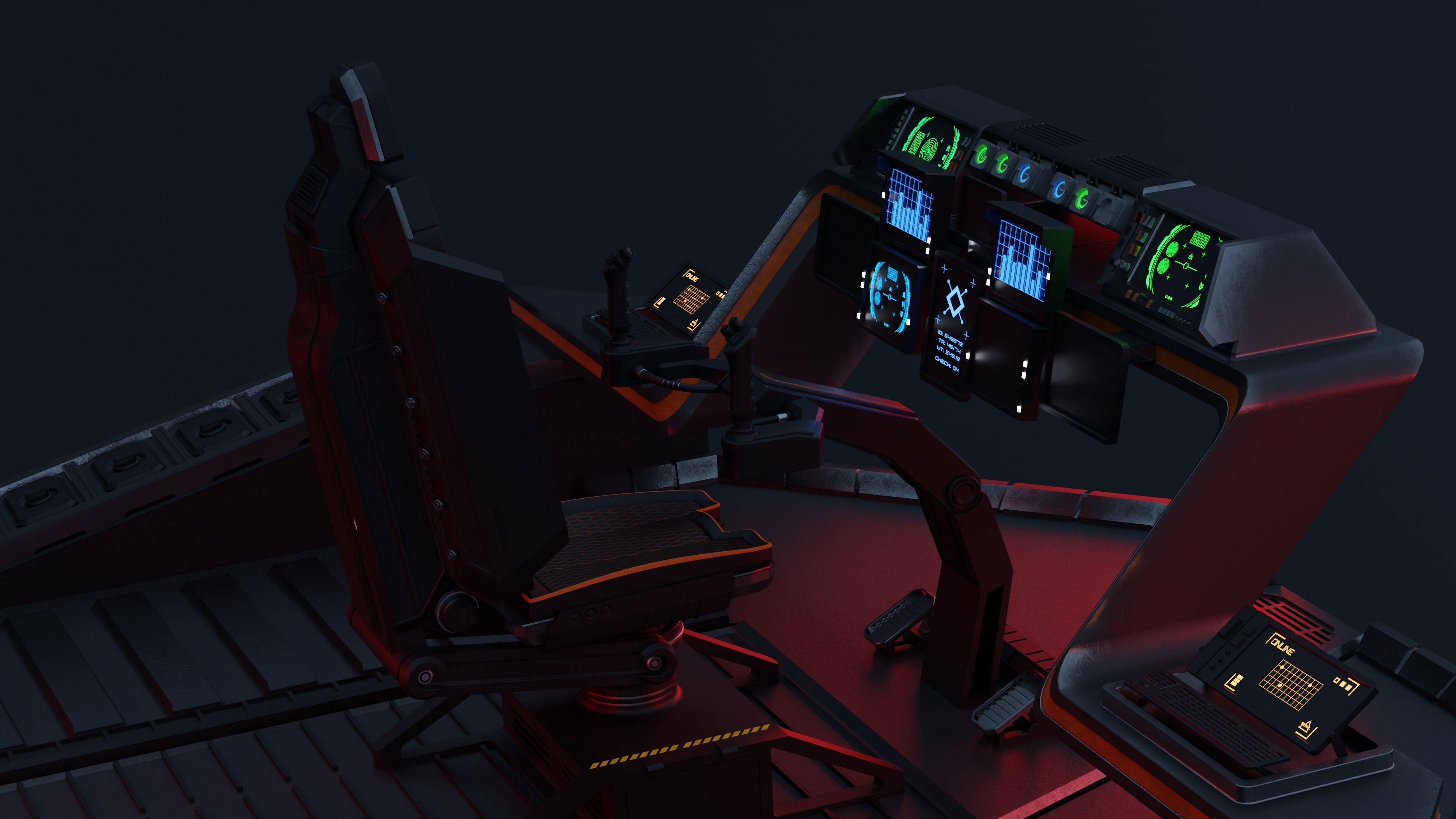 Spaceship cockpit w Pilot seat Mid poly 3D model_1