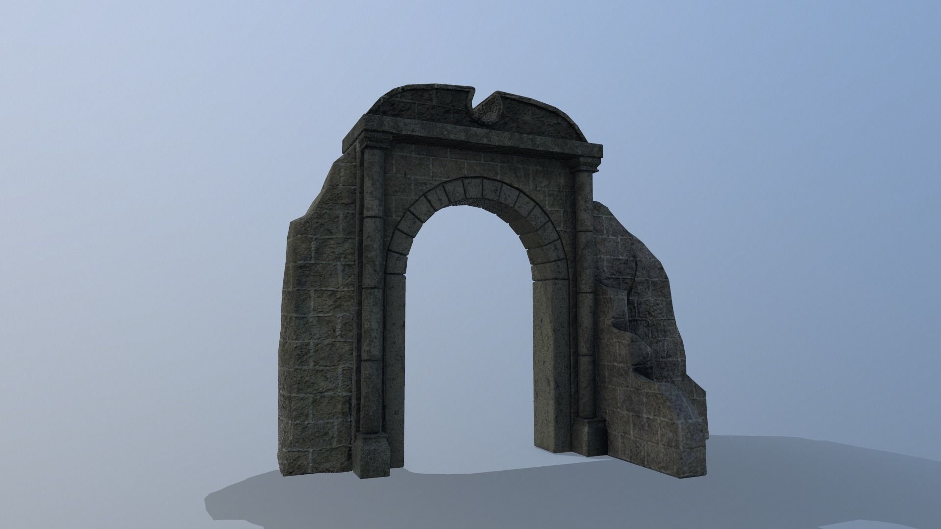 Ruined medieval gate Low-poly 3D model_9