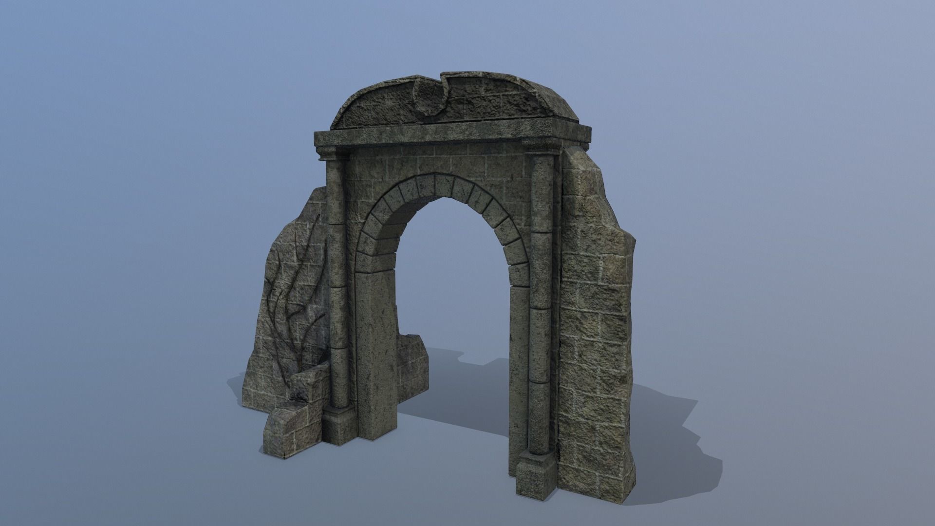 Ruined medieval gate Low-poly 3D model_2