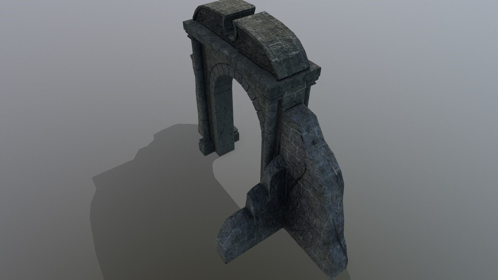 Ruined medieval gate Low-poly 3D model_4