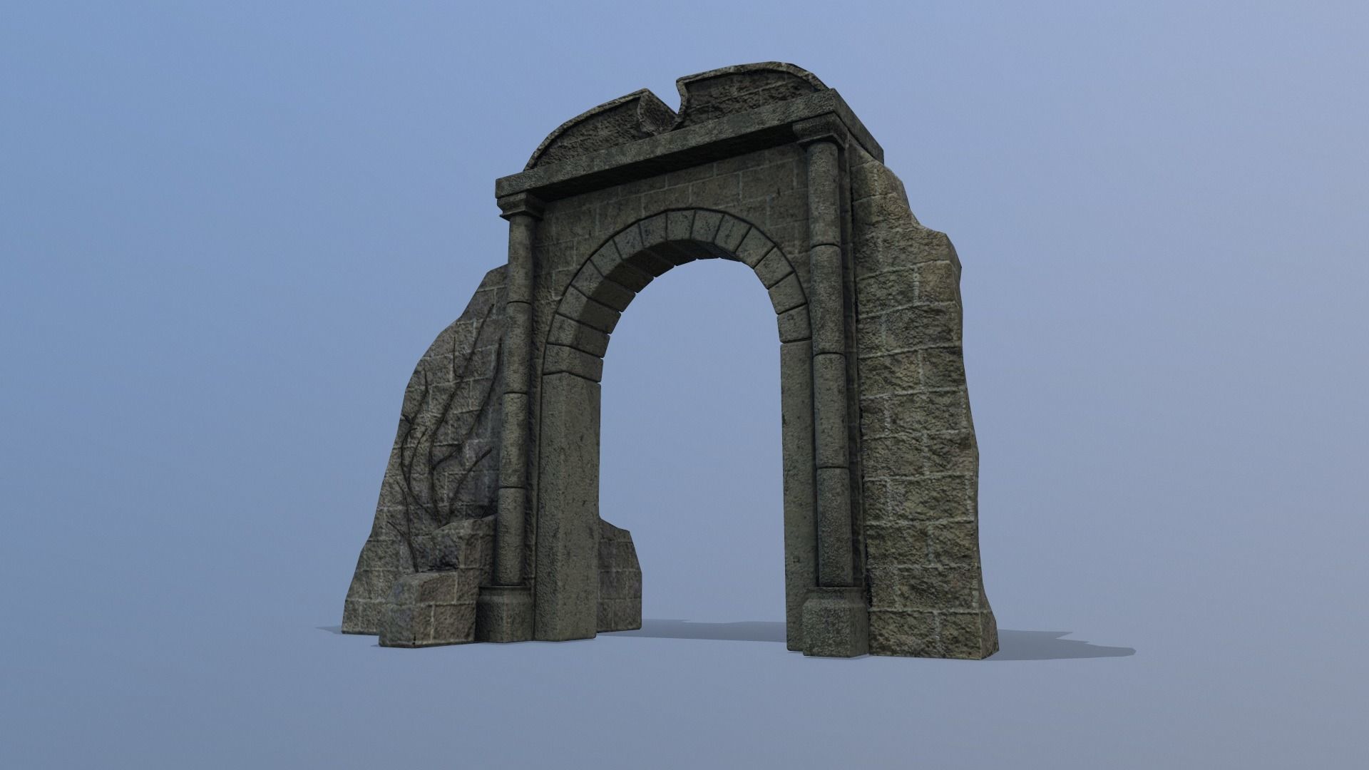 Ruined medieval gate Low-poly 3D model_11