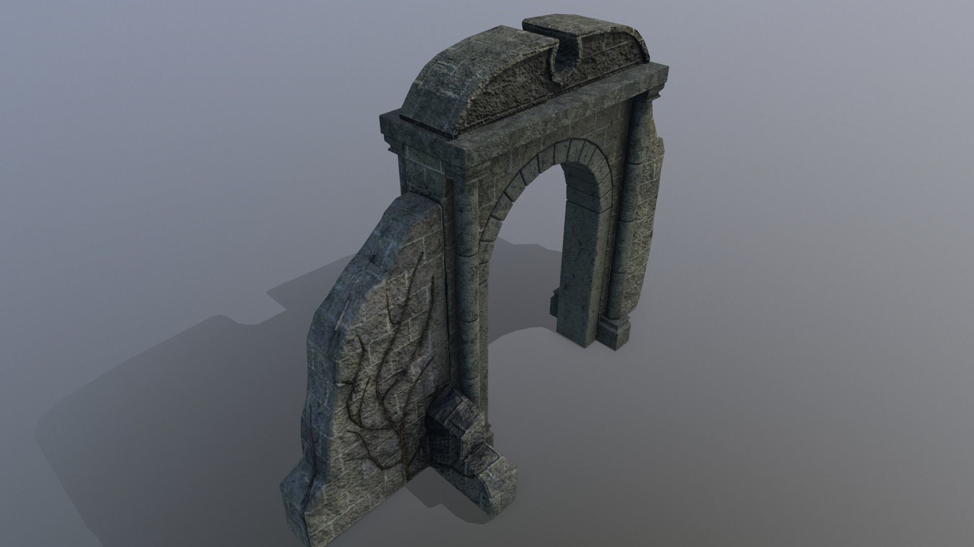 Ruined medieval gate Low-poly 3D model_10