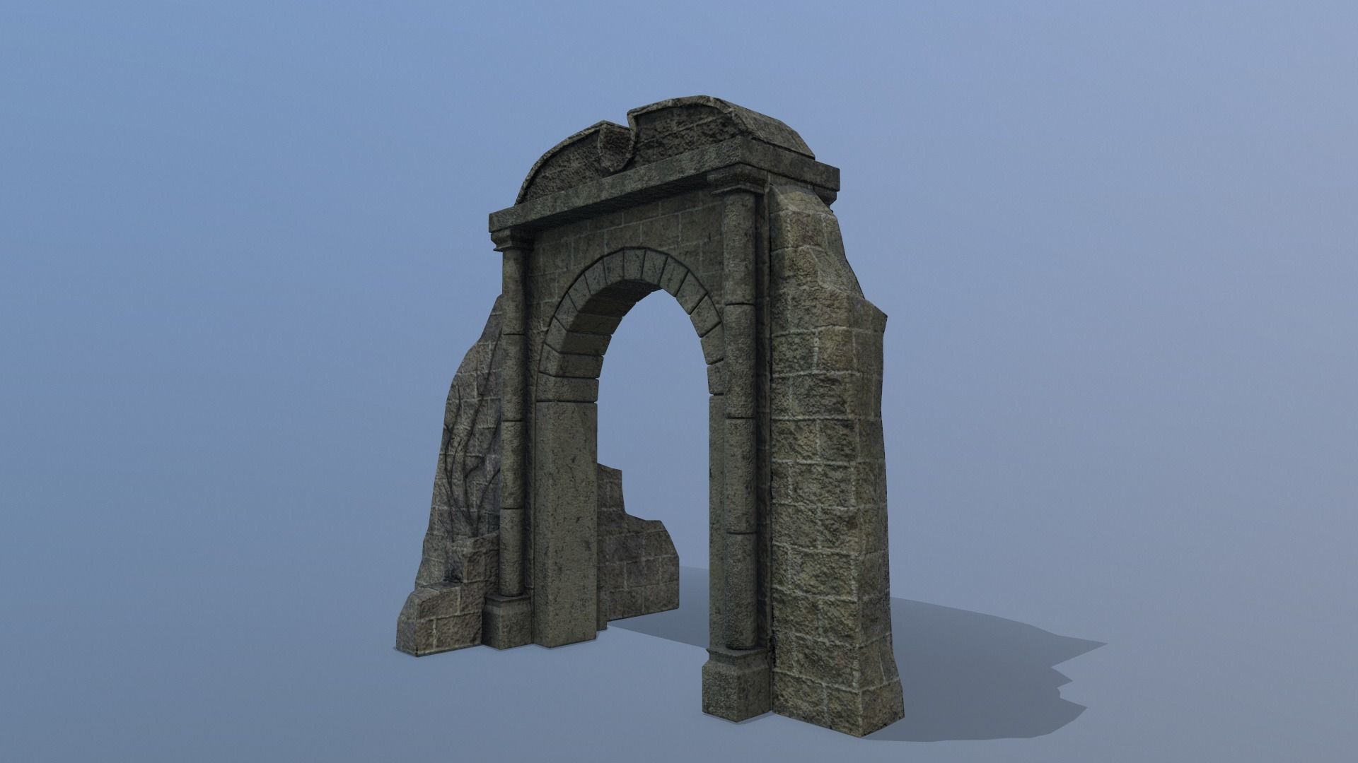 Ruined medieval gate Low-poly 3D model_12