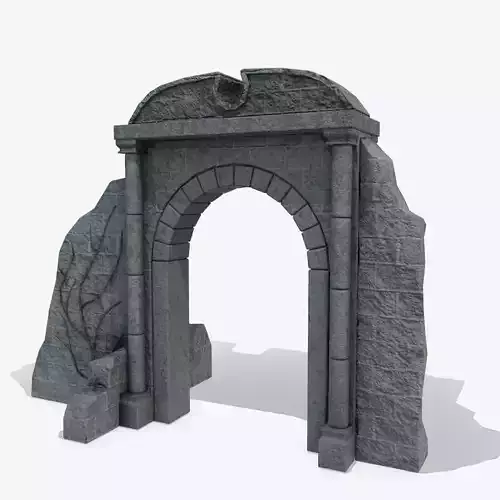 Ruined medieval gate Low-poly 3D model