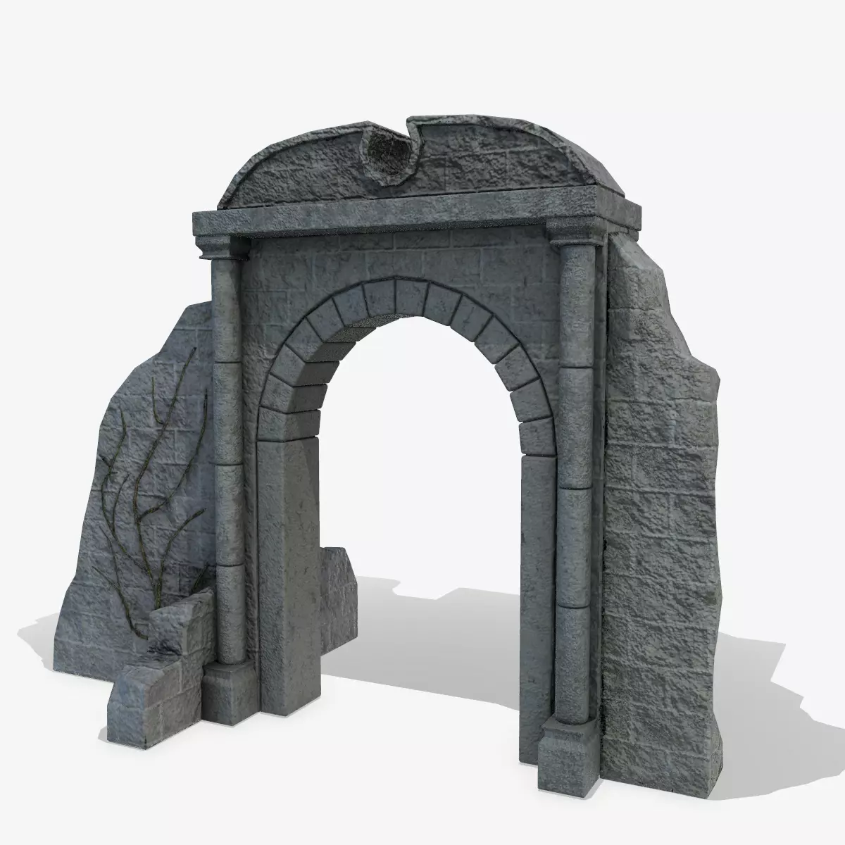 Ruined medieval gate Low-poly 3D model_0