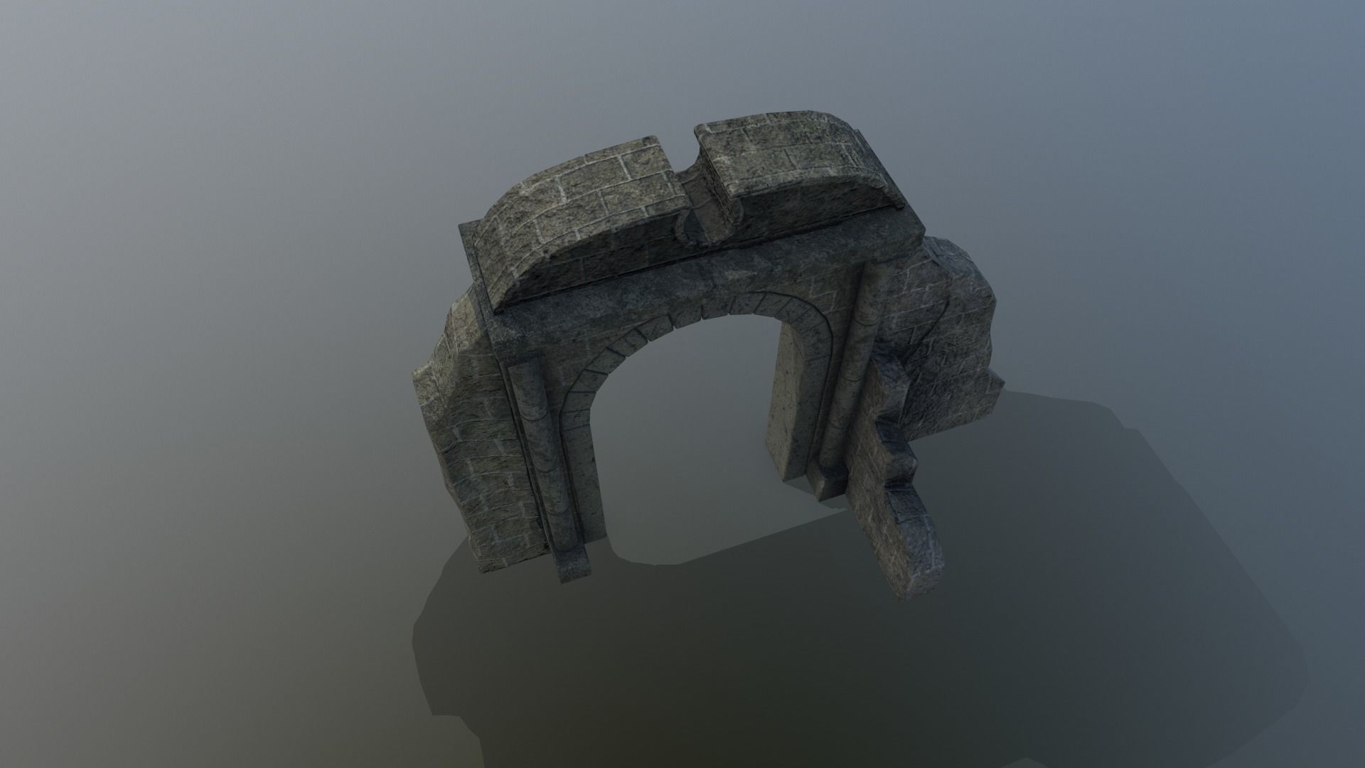 Ruined medieval gate Low-poly 3D model_6