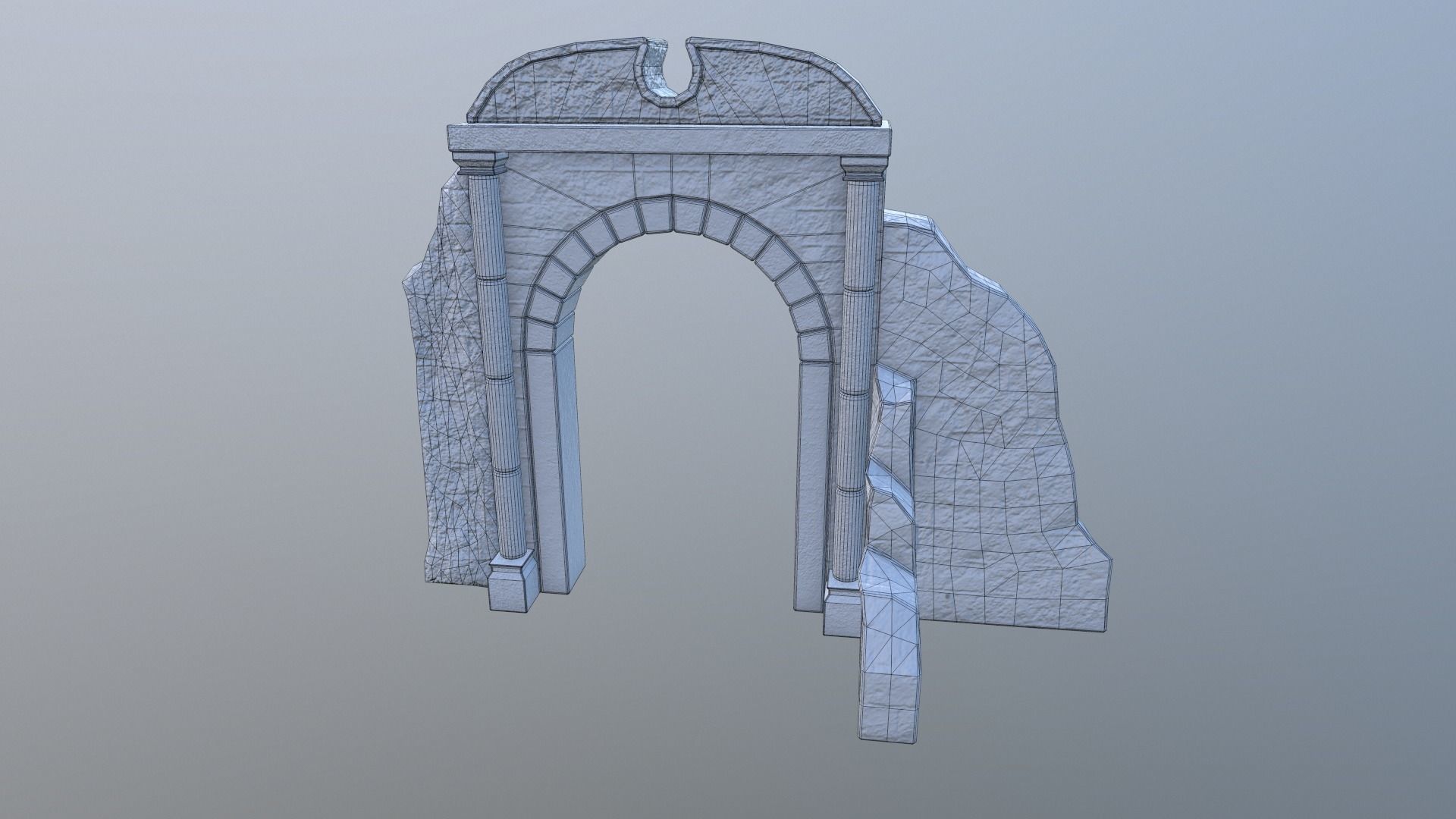 Ruined medieval gate Low-poly 3D model_15