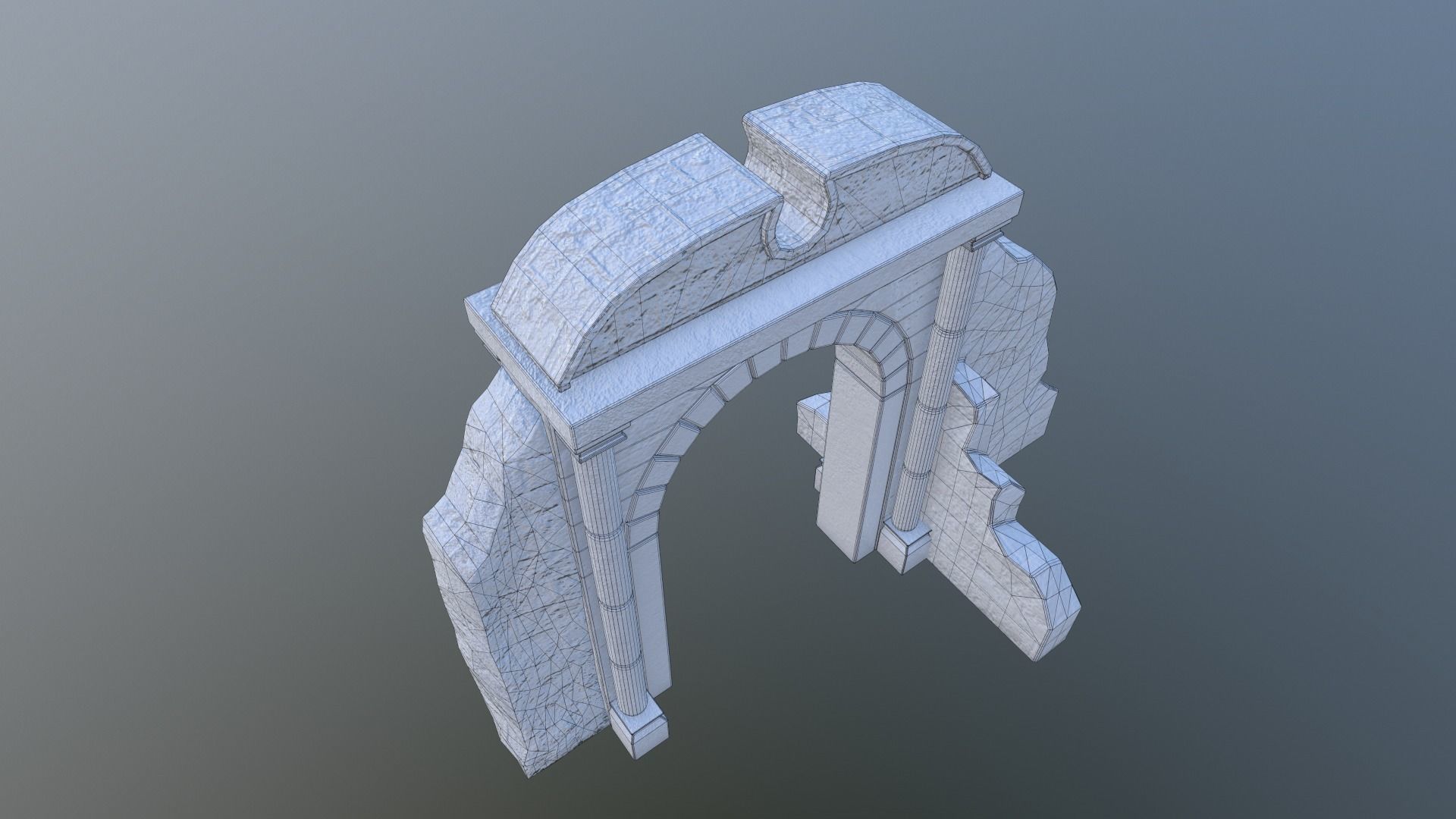 Ruined medieval gate Low-poly 3D model_18
