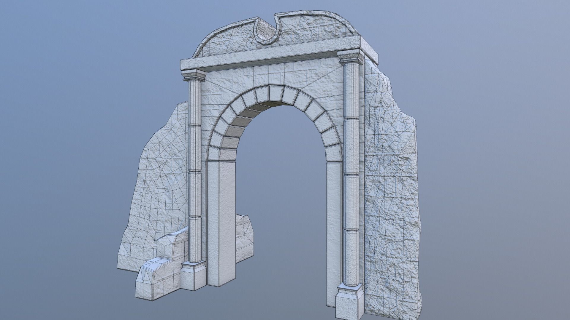 Ruined medieval gate Low-poly 3D model_3