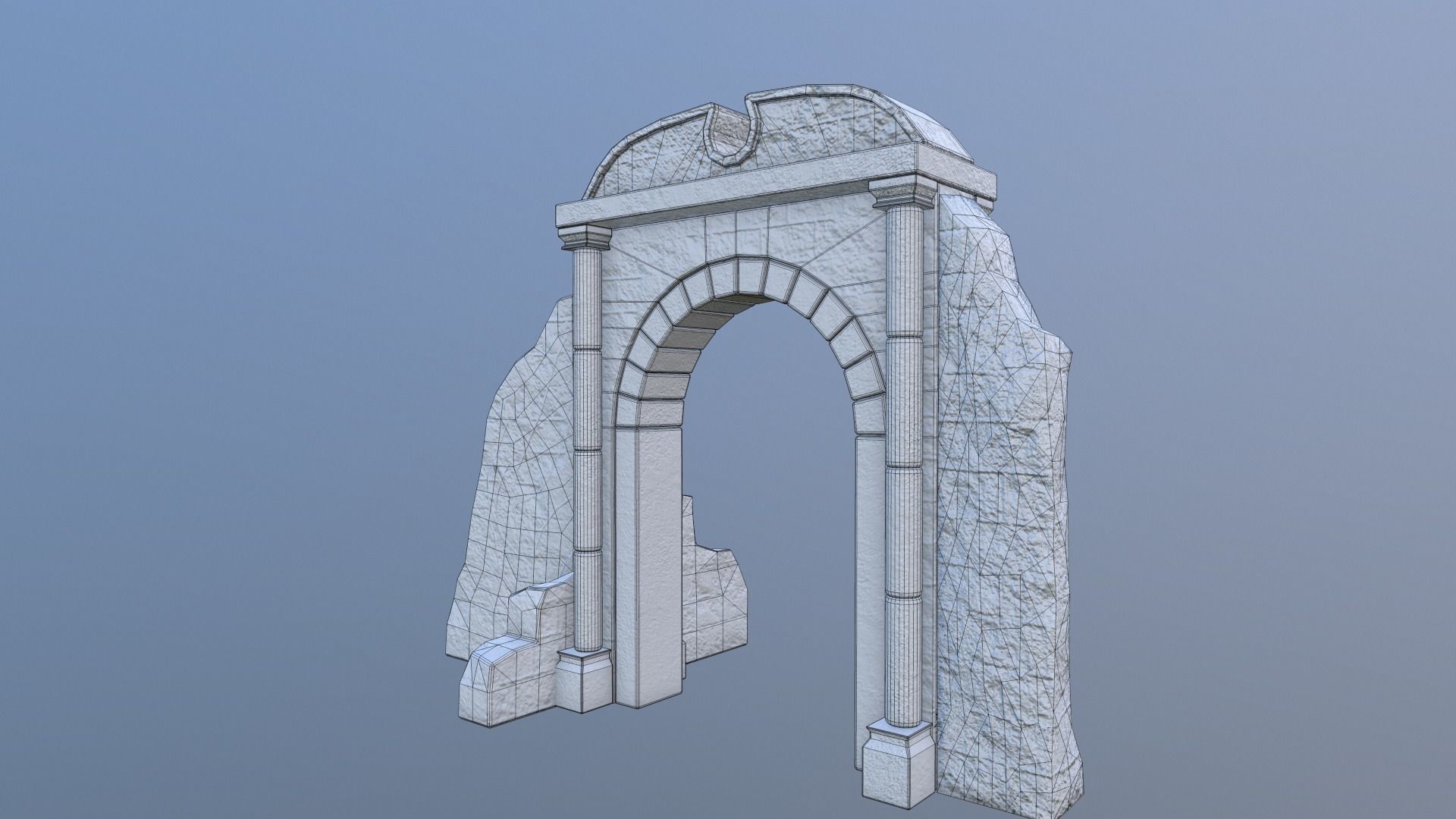 Ruined medieval gate Low-poly 3D model_19