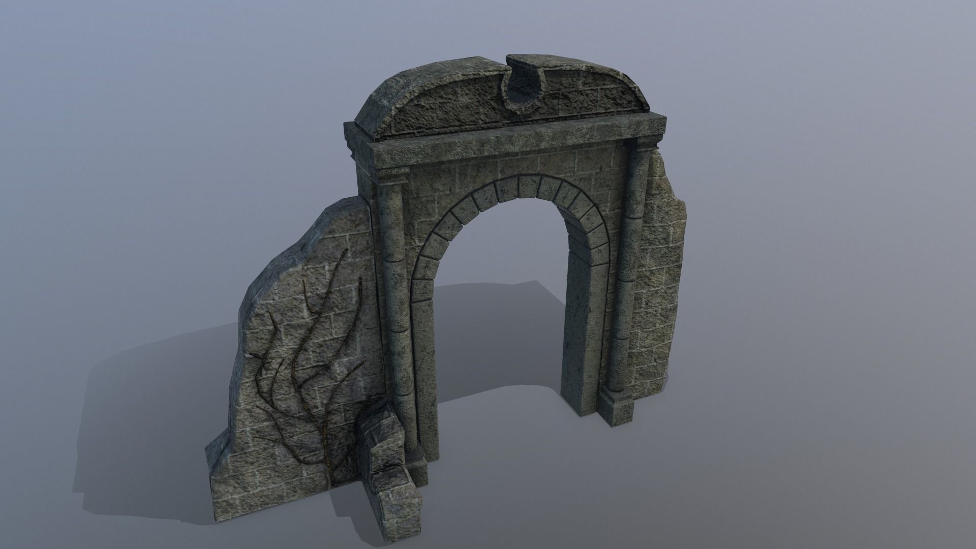 Ruined medieval gate Low-poly 3D model_13