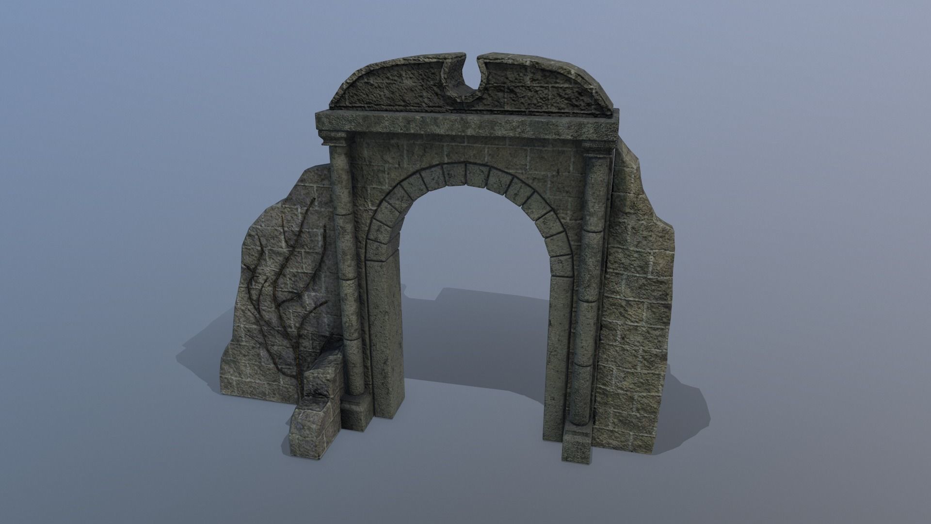 Ruined medieval gate Low-poly 3D model_8