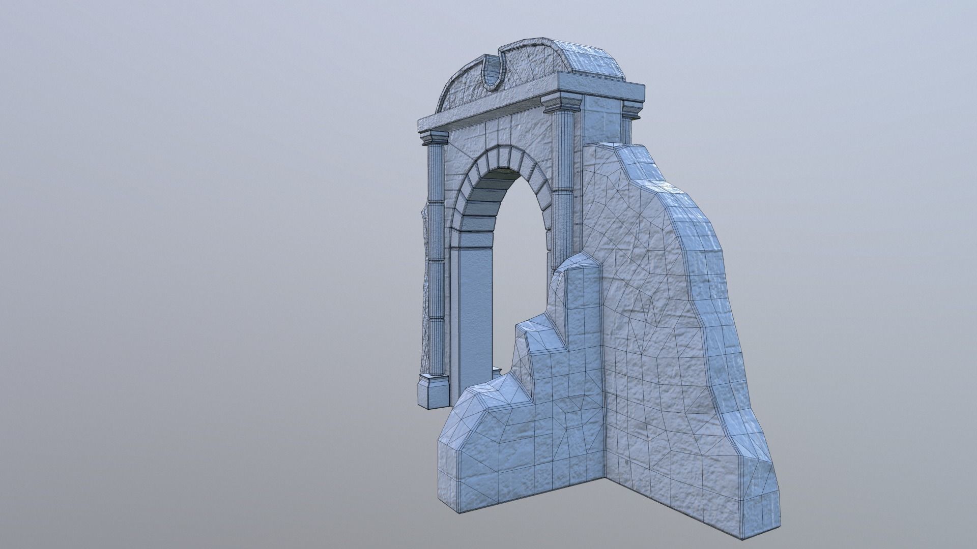 Ruined medieval gate Low-poly 3D model_14