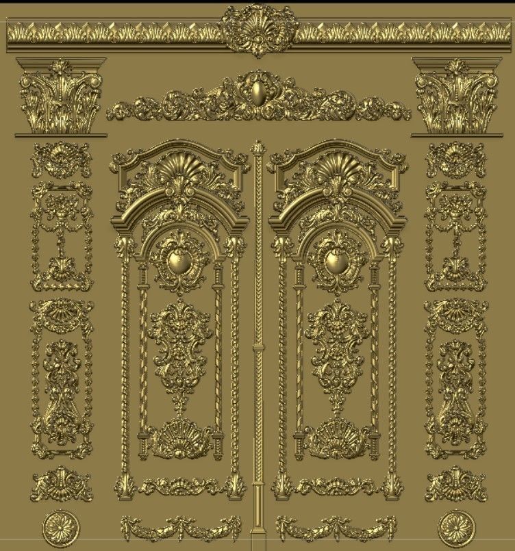 European Neoclassical Pattern Villa Door 3D print model_7