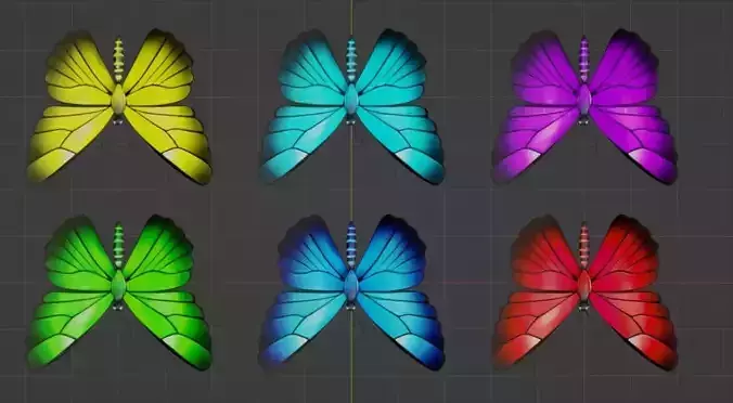 Pack of butterflies in six different colors Low-poly 3D model Pack of butterflies in six different colors Low-poly 3D model