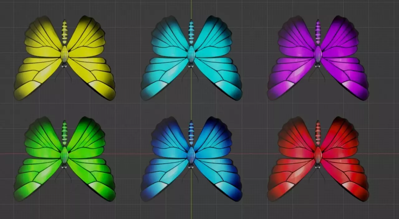 Pack of butterflies in six different colors Low-poly 3D model_0
