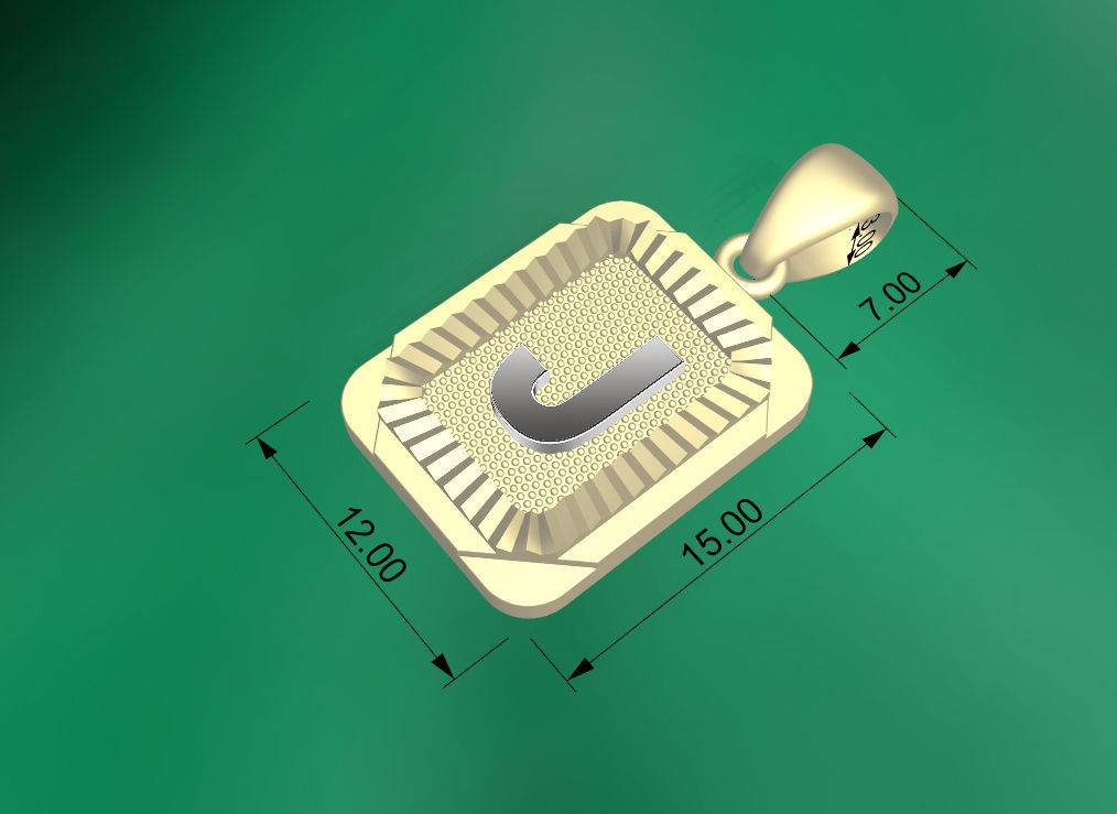 Pendant J dimensions of silver 3D print model_7