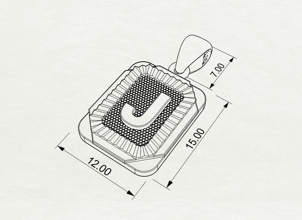Pendant J dimensions of silver 3D print model_9
