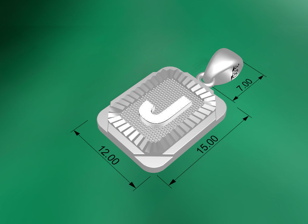 Pendant J dimensions of silver 3D print model_8