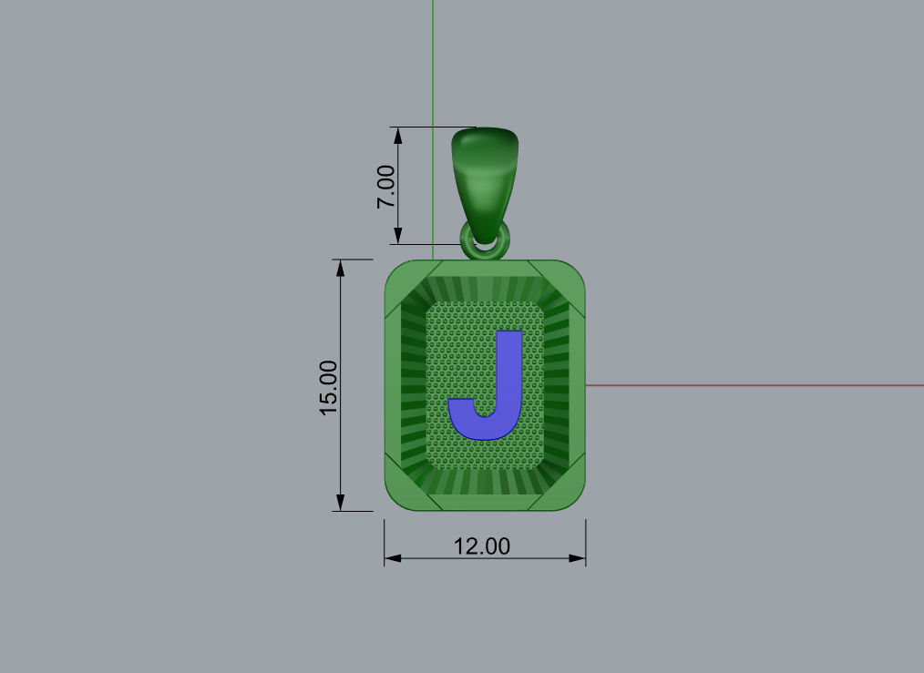 Pendant J dimensions of silver 3D print model_3