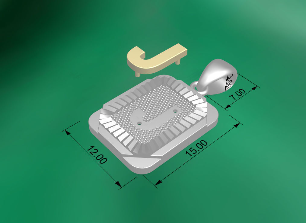 Pendant J dimensions of silver 3D print model_1