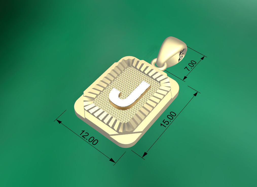 Pendant J dimensions of silver 3D print model_6