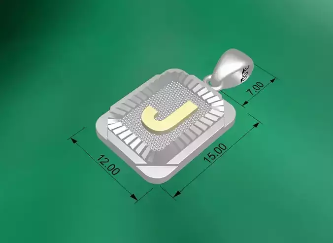 Pendant J dimensions of silver 3D print model Pendant J dimensions of silver 3D print model