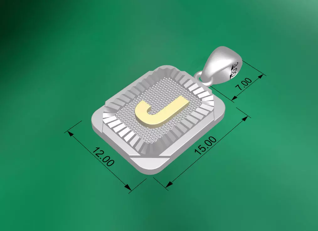 Pendant J dimensions of silver 3D print model_0