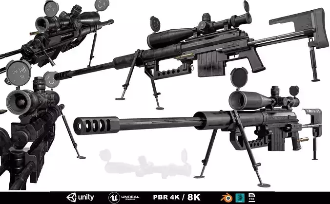 Cheytac M200 Sniper Rifle Low-poly 3D model