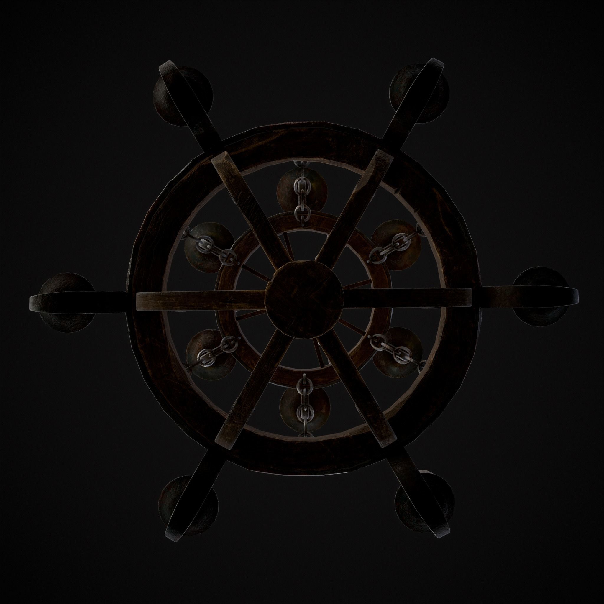 Rustic Medieval Wooden Candle Chandelier Low-poly 3D model_11