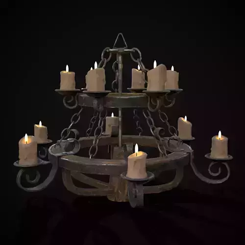 Rustic Medieval Wooden Candle Chandelier Low-poly 3D model