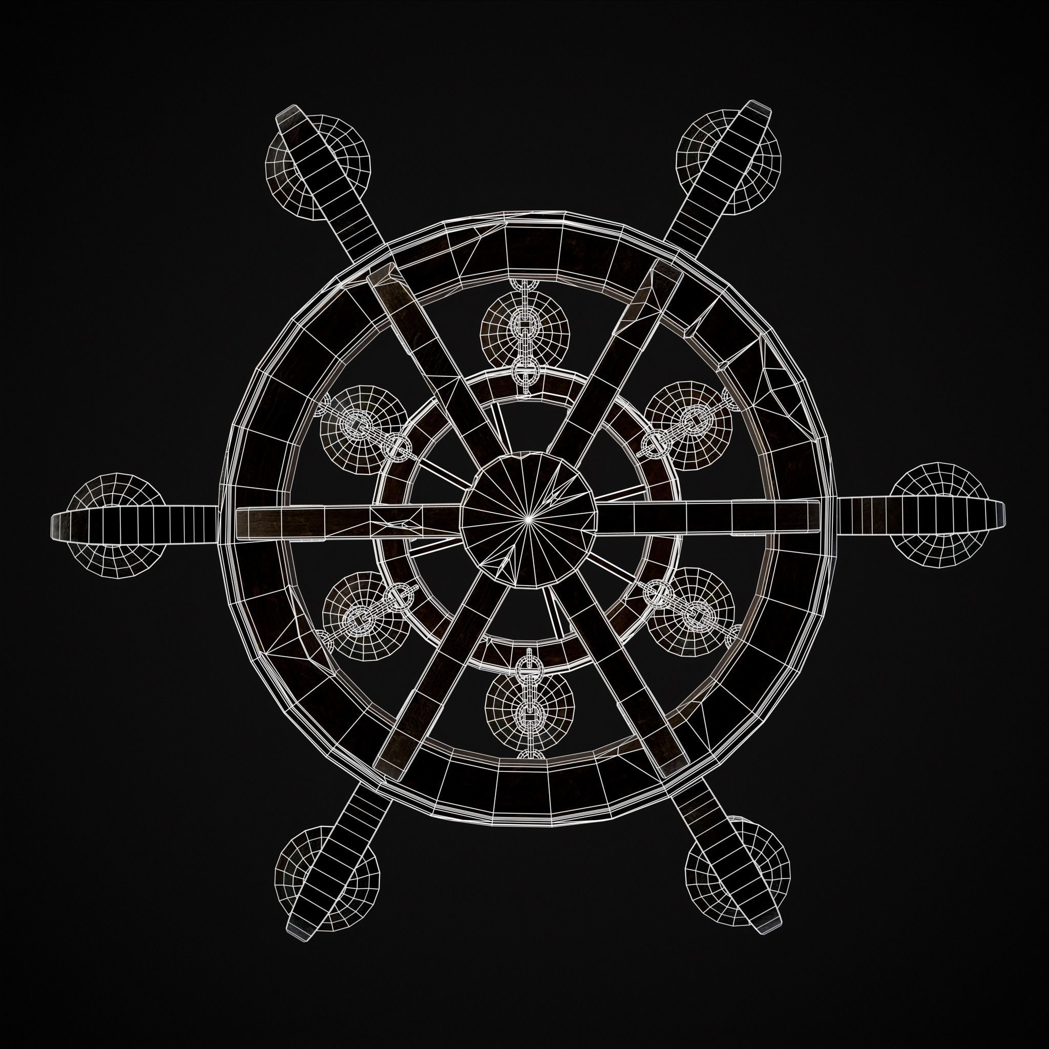 Rustic Medieval Wooden Candle Chandelier Low-poly 3D model_12