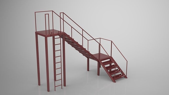 Staircase metal ladder with stairs 3D model