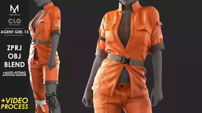 Agent Girl 13 - Marvelous Designer with Video Process 3D model
