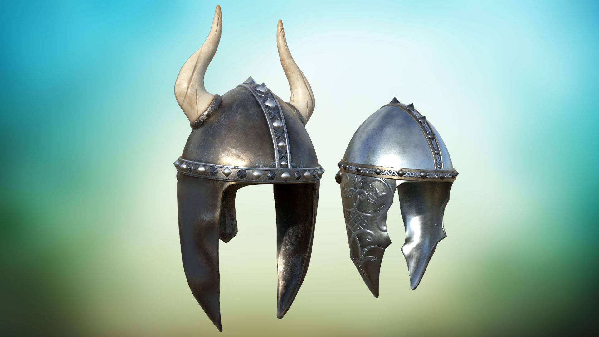 Stylized metal helmet of a knight PBR game ready Low-poly 3D model_3