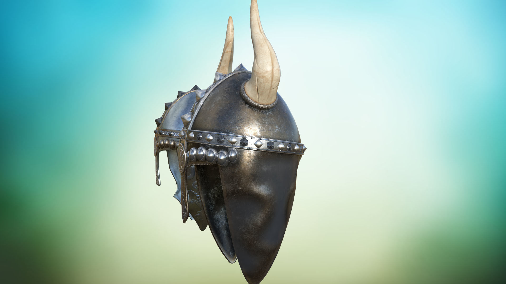 Stylized metal helmet of a knight PBR game ready Low-poly 3D model_4