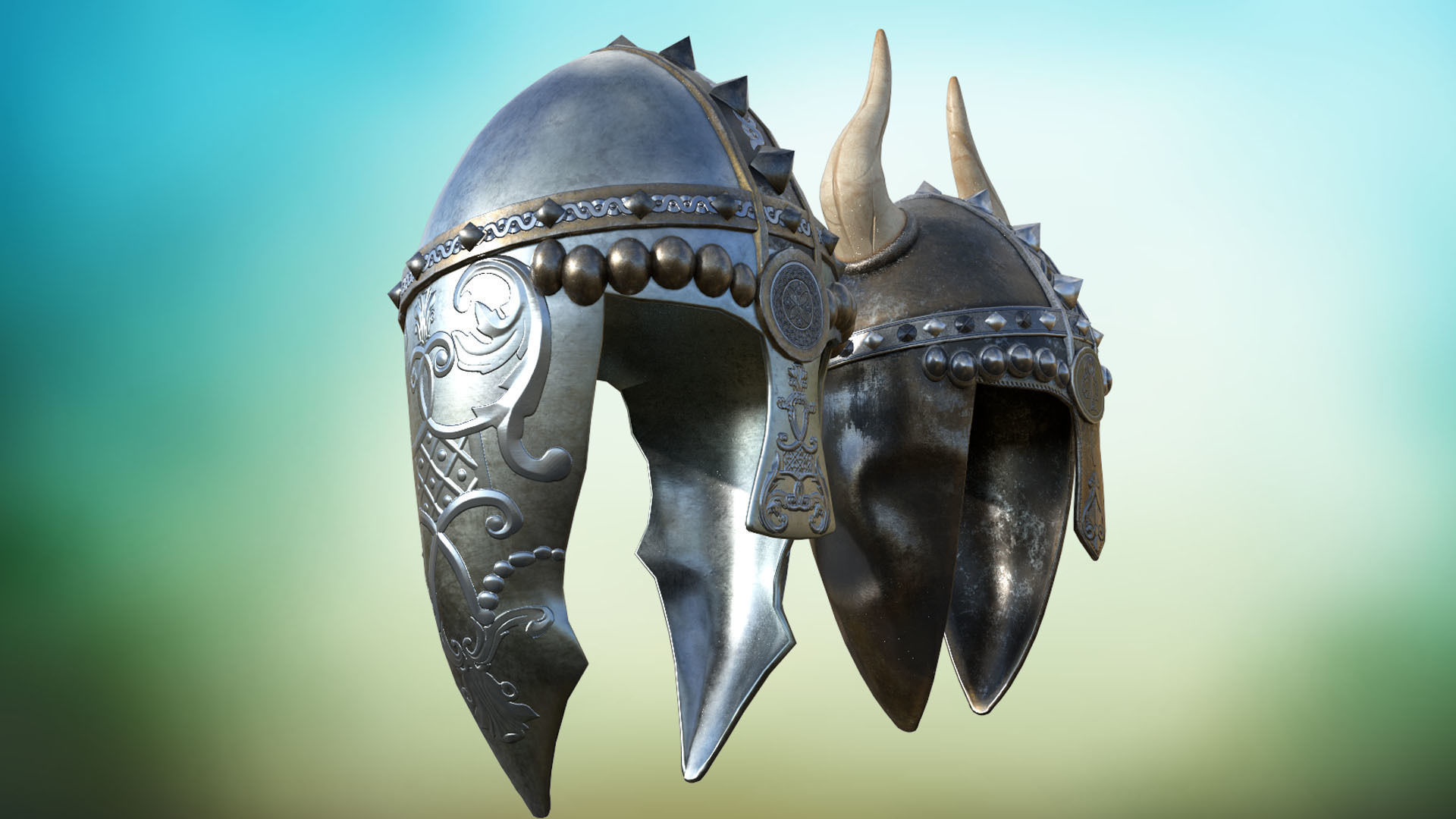 Stylized metal helmet of a knight PBR game ready Low-poly 3D model_1