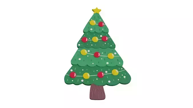 Christmas tree with red and yellow Christmas tree toys Low-poly 3D model