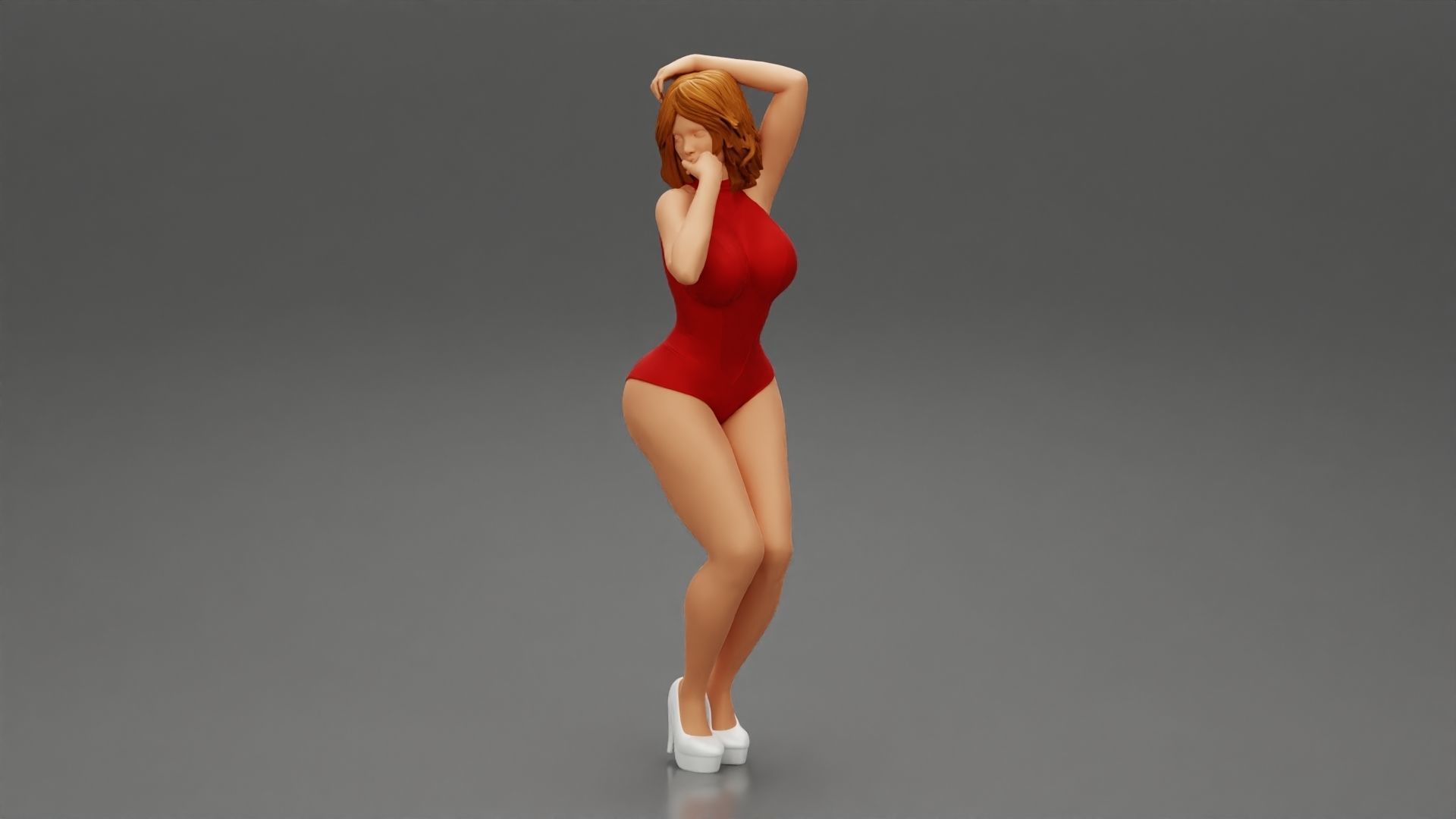 Attractive woman in one piece suit and heels posing 3D print model_5
