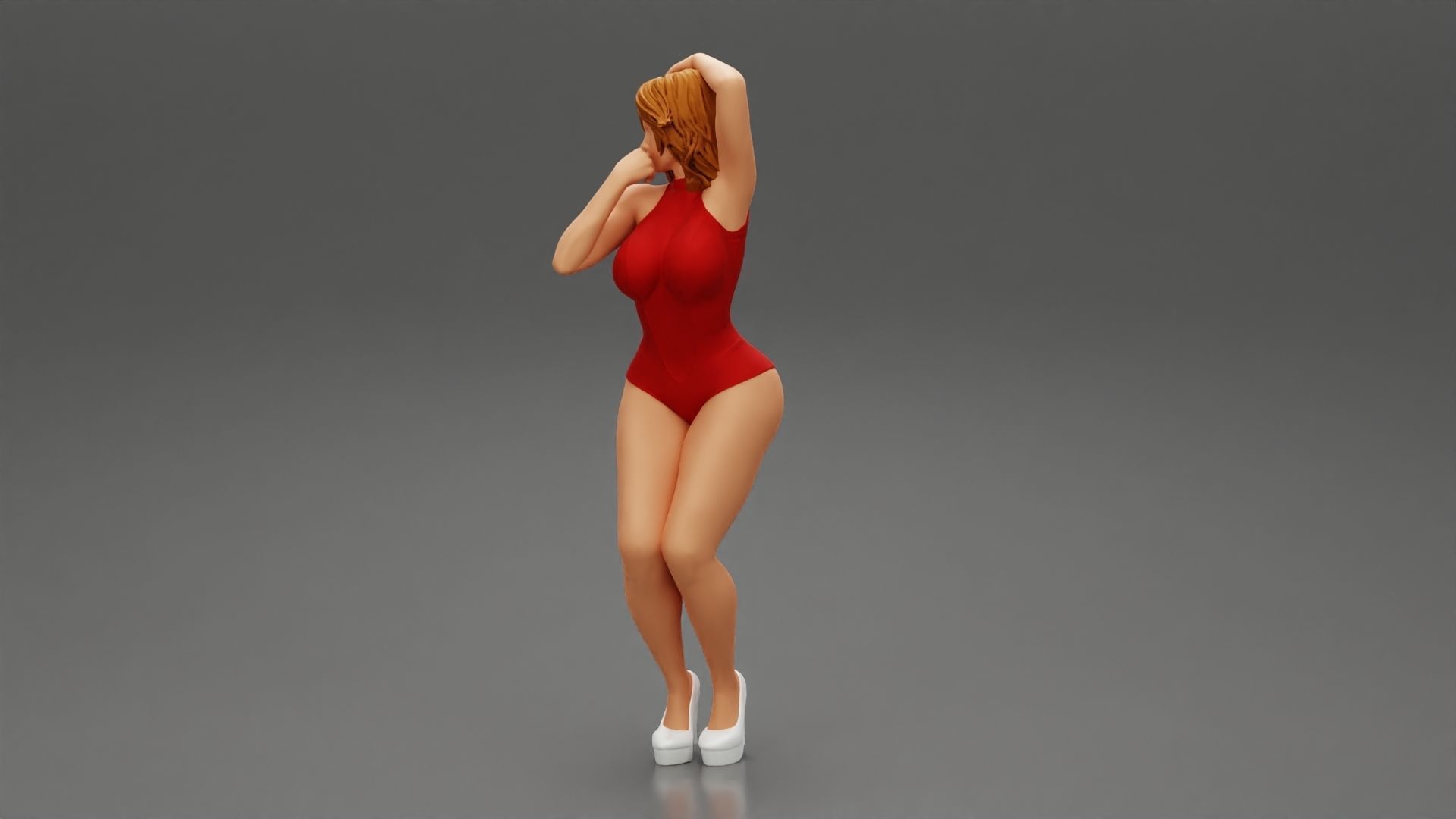 Attractive woman in one piece suit and heels posing 3D print model_4