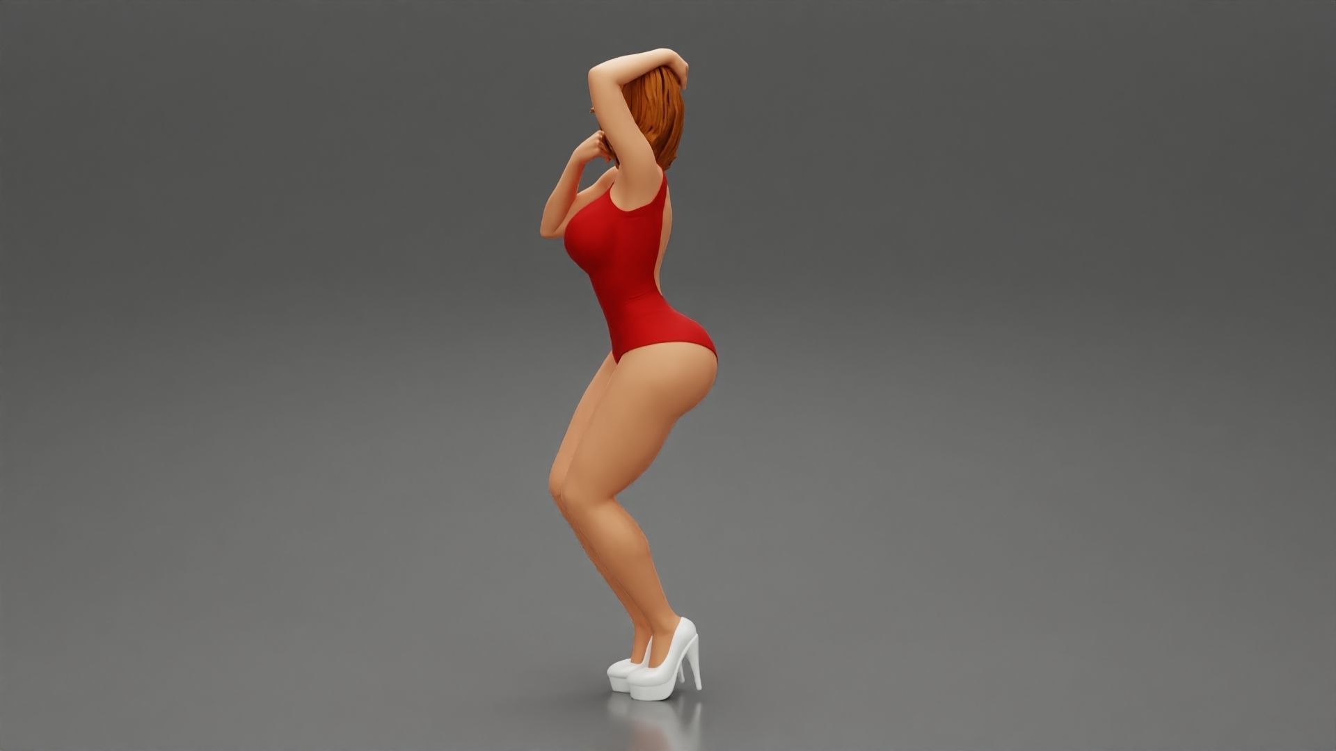 Attractive woman in one piece suit and heels posing 3D print model_3
